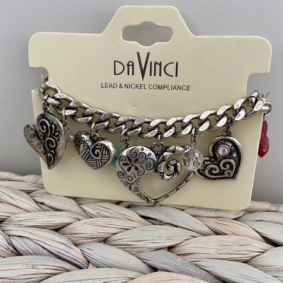 DaVinci Silver Tone Multi Heart Chunky Charm Bracelet - Picture 4 of 5